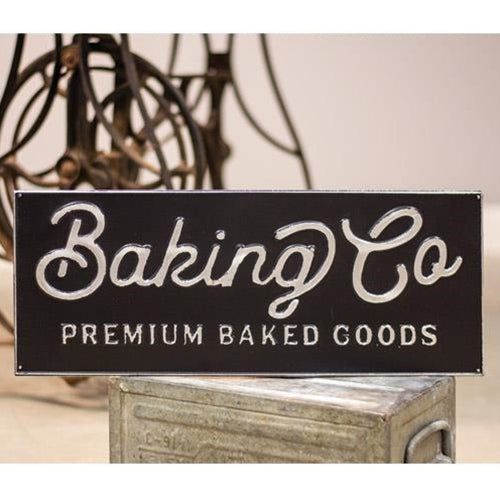 Black and Galvanized Metal Baking Co Sign