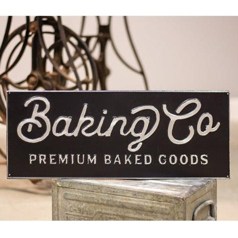 Black and Galvanized Metal Baking Co Sign