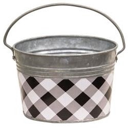 Black and white buffalo check oval pail